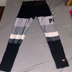 PINK Victoria's Secret Black and Gray Striped Leggings Small
